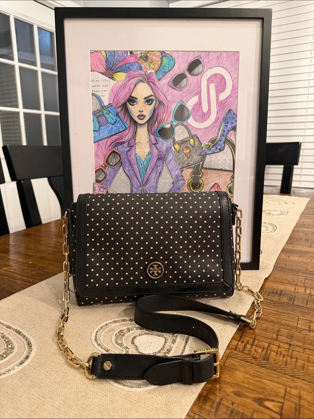 Tory Burch Kerrington Crossbody Viva Dot Bag with Gold Detailing